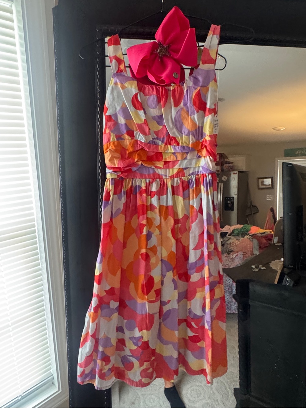 Rare Editions Pink, Orange & Purple Print Sundress with Bow